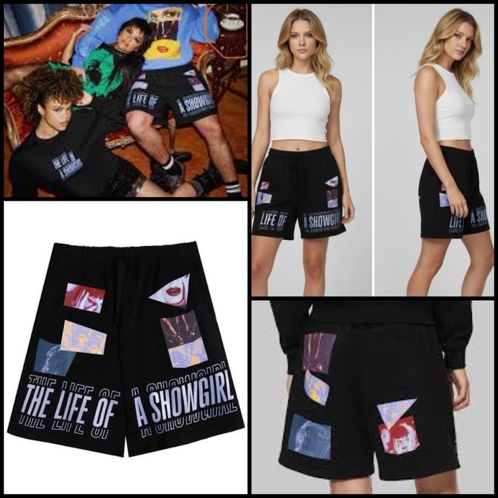 Taylor Swift The Life of a Showgirl Official Merch Black Logo Sweat Shorts M